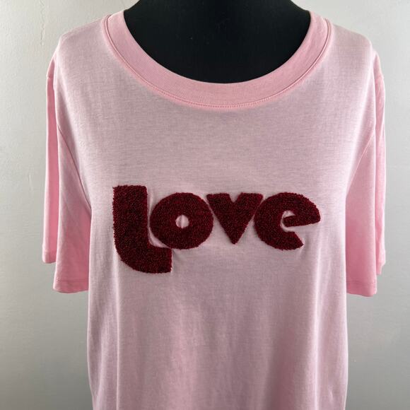H&M "Love" T-Shirt Tee Top Shirt Pink Cotton Short Sleeve Crewneck Size M Medium - Picture 3 of 9